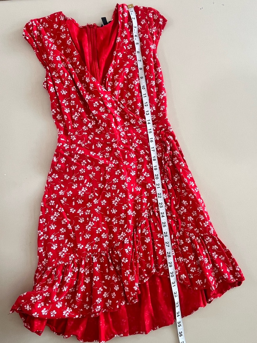 J.Crew Mercantile red floral faux-wrap dress with a ruffled hem - Picture 9 of 15